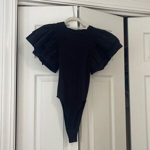 ZARA black ruffle sleeve bodysuit size S